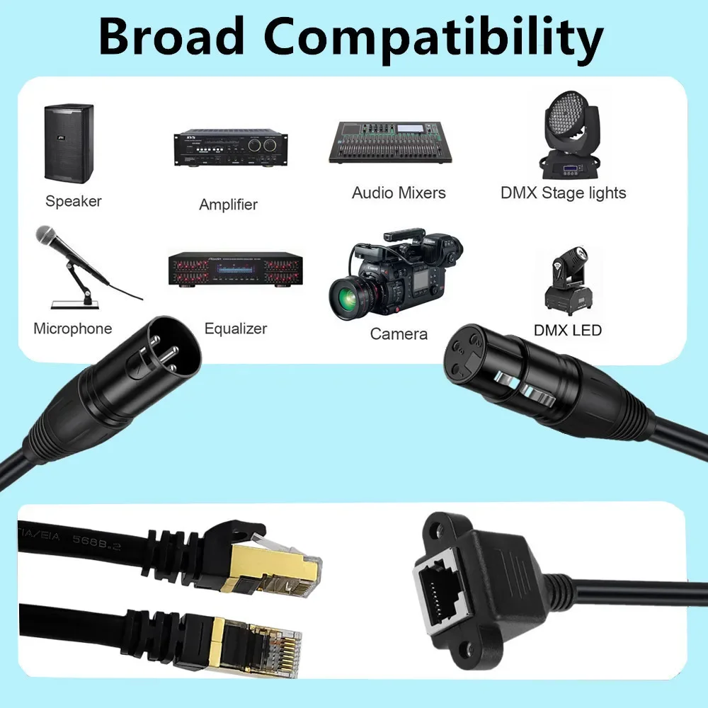 XLR 3Pin to RJ45 Network Cable Adapter Digital Audio Video Cable 2core Female Signal Wire DMX512 2Pin XLR to RJ45 Connector 0.3M