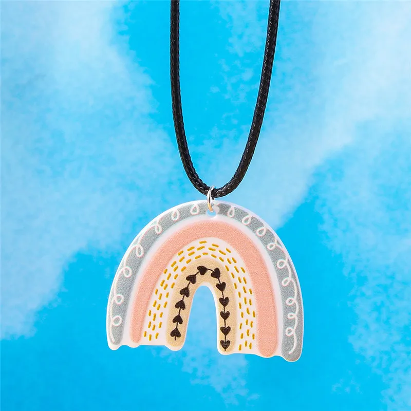 Aihua Bunte Regenbogen-Halskette für Damen, Lederseil-Kette, Wolke, Regenbogen-Anhänger, Halskette, niedlicher Sommer-Strand-Schmuck, Geschenke – Detail 20