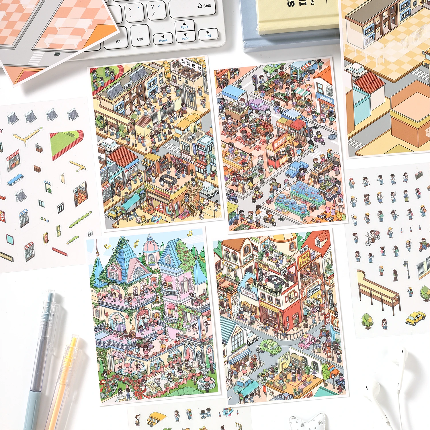 4styles/Nostalgic Times series scene stickers; 3D stereoscopic miniature scene stickers; journal DIY stress-relief stickers