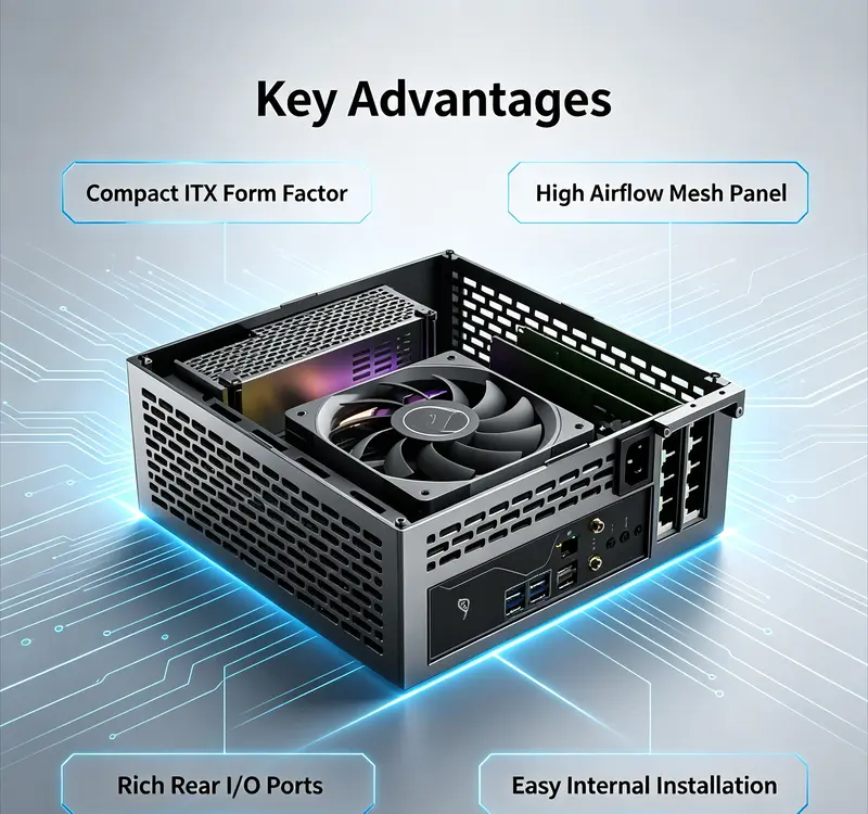 A24-V5 5L Mini ITX PC Chassis Small Form Factor Desktop Case Dual GPU Slot With 1U Single Output Power Supply Dual GPU Slot - Image 2