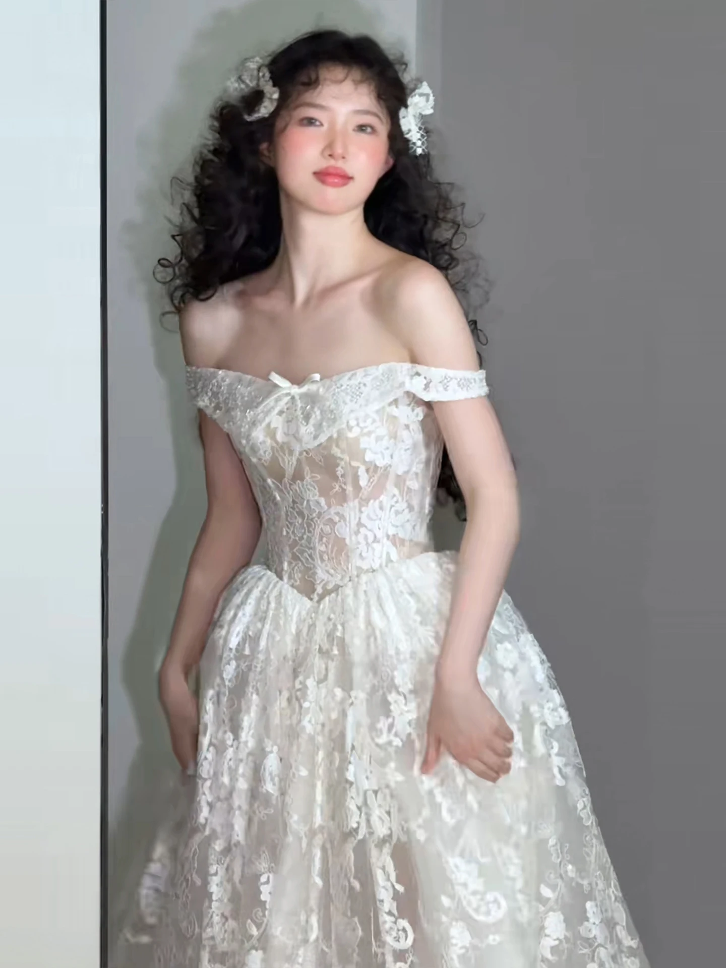 French off-Shoulder Light Wedding Dress 2026 New Bridal Gown Engagement Dress Super Mori Welcome Wedding