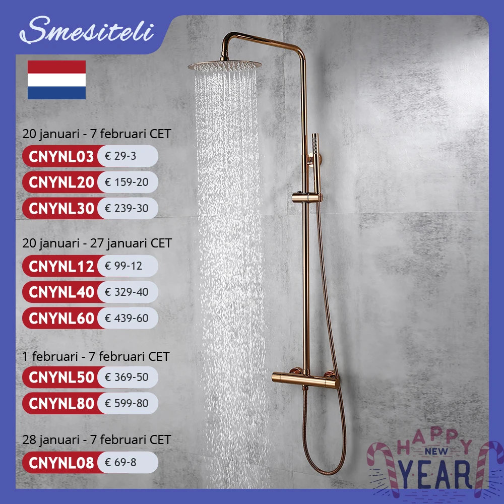 Rose Gold Thermostatic Shower Falcet Sets Wall Mount Brass Bathroom Blend Rainshower Falcet Rainfall Shower Tap Thermostat Systems