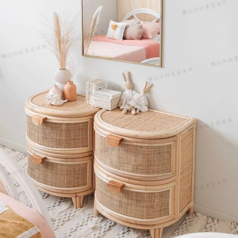 Square pier bedside table Japanese-style rattan simple locker handmade rattan small edge few ins bed and breakfast storage side