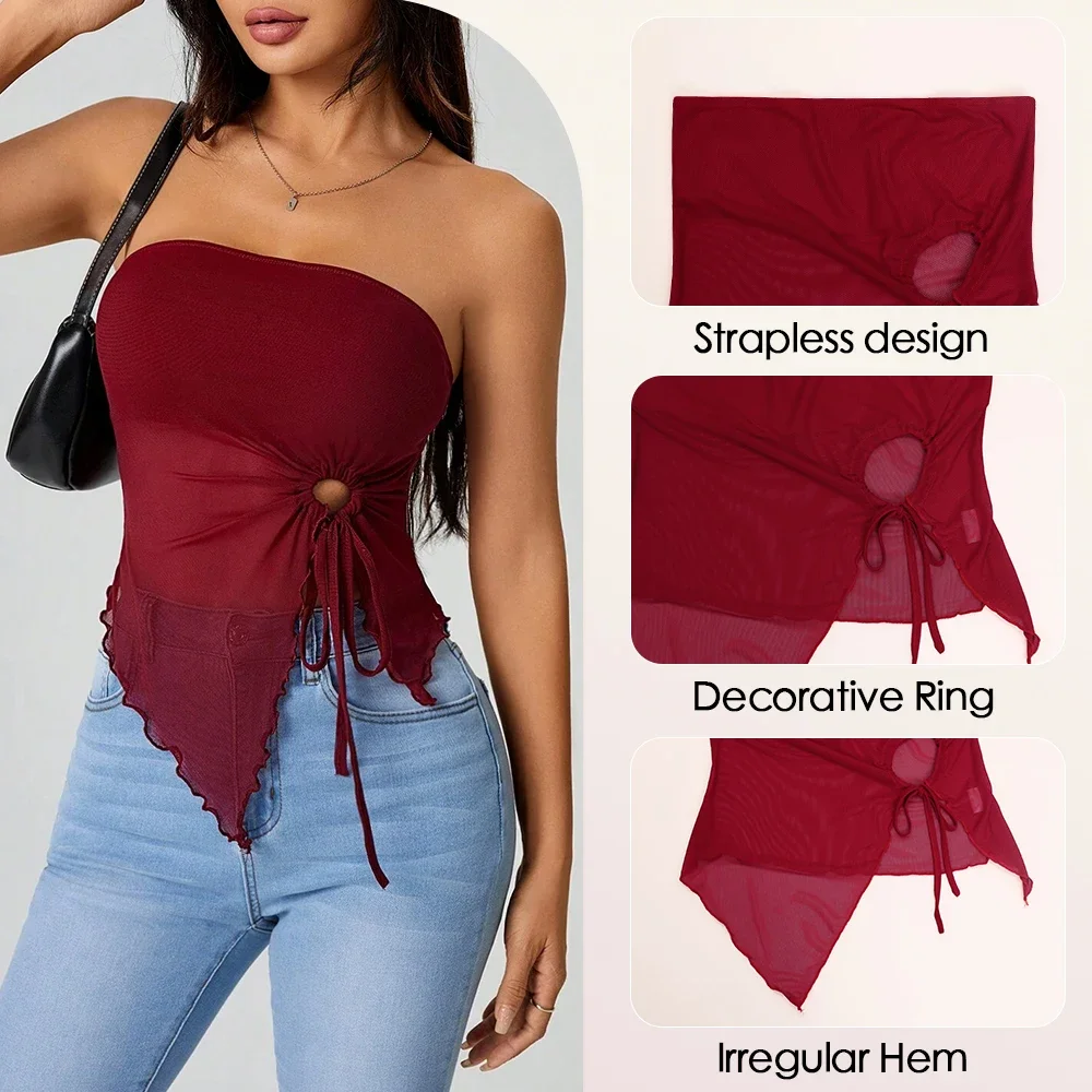 

2025 DL Women's Tanks Summer French Trendy Plain Cut Out Asymmetrical Hem Sleeveless Off Shoulder Tube Milkmaid Tanks Crop Top