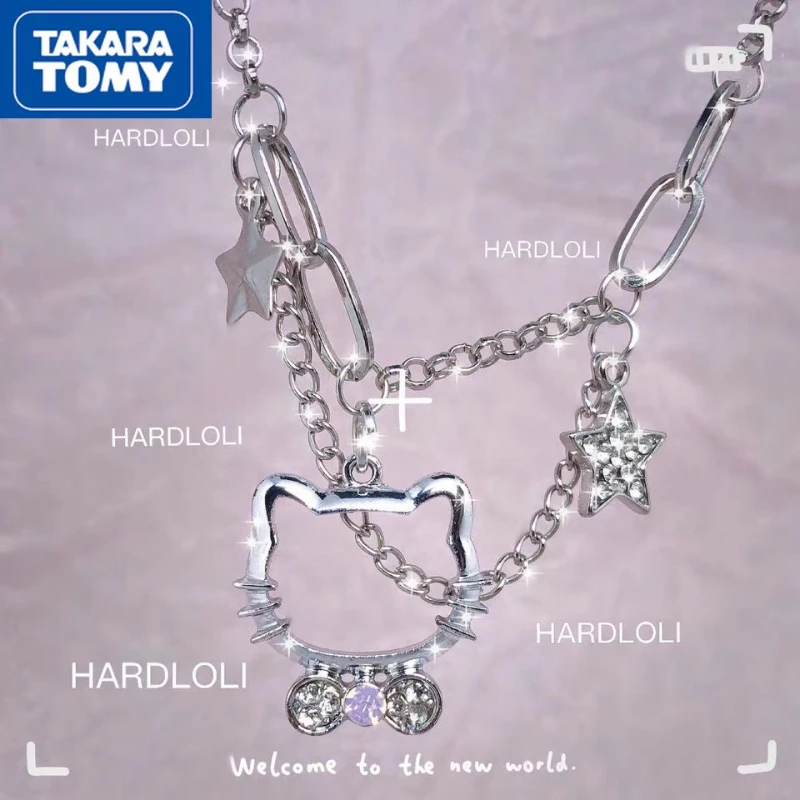 

TAKARA TOMY Girl Star Diamonds Shiny Buling New Hello Kitty Collarbone Necklace Sweet and Lovely Chain Girlfriend Accessories