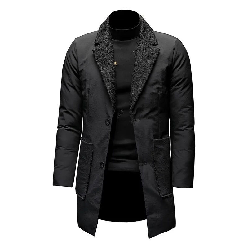 European Station Mid-length Cotton Jacket Men's Suit Collar Business Casual High-end Large Size Thickened Cotton Jacket Fashion