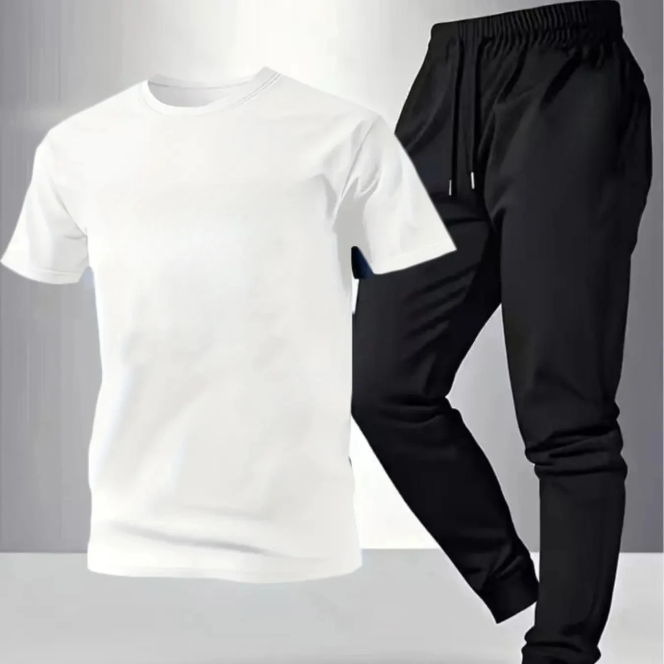 

Новый комплект 2026: удобная хлопковая мужская футболка и брюки, приталенный крой, круглый вырез, короткий рукав, повседневная одежда для активного отдыха
