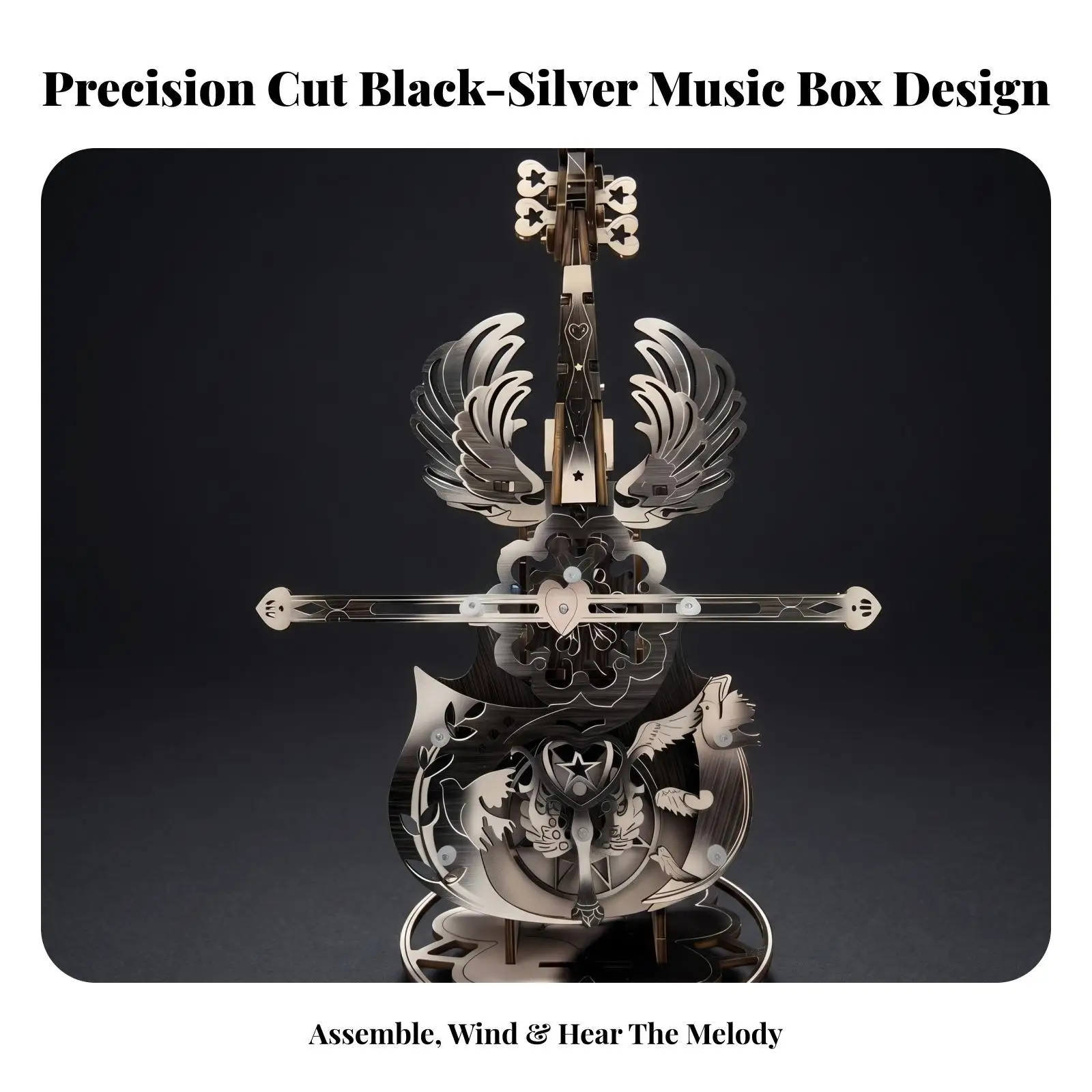 Precision Cut Wooden Violin Decor with Musical Box Function for Living Room Shelf Tabletop Accent