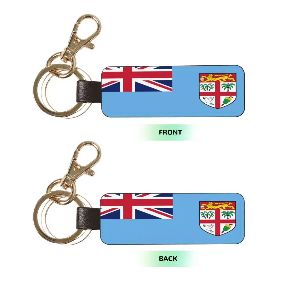 Fiji Flag  Genuine Leather Car Keychain Universal Key Fob Keychain  Leather Key Chain Holder for Men and Women