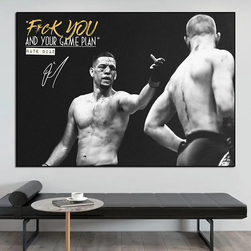 Boxing Star Nate Diaz Fighting Black and White Wall Art HD Canvas Print Poster Home Living Room Education Decoration