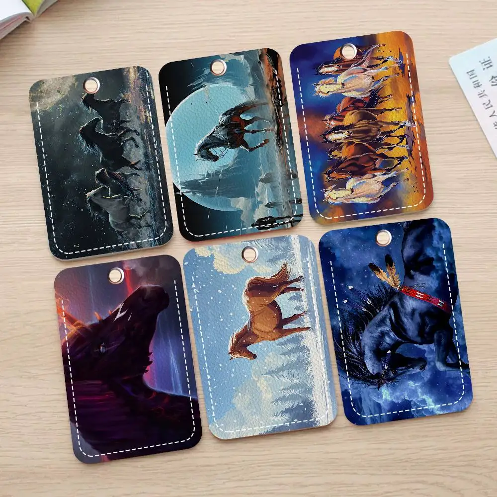 شعبية بسيطة الحيوانات الحصان الحظ مكتب التموين الرجال والنساء بطاقة الائتمان Keyrings بطاقة الطالب حامل بطاقة الهوية بطاقة الاعتماد #6