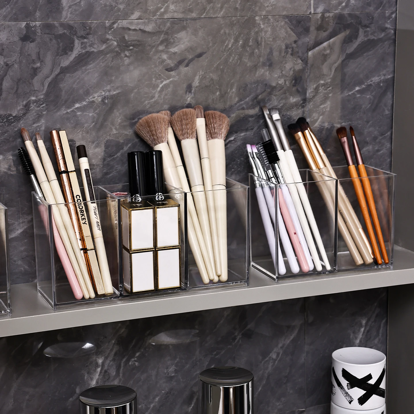 1 st acryl transparant/transparant zwart make-up borstel make-up opbergdoos met meerdere compartimenten, badkamer make-up lade