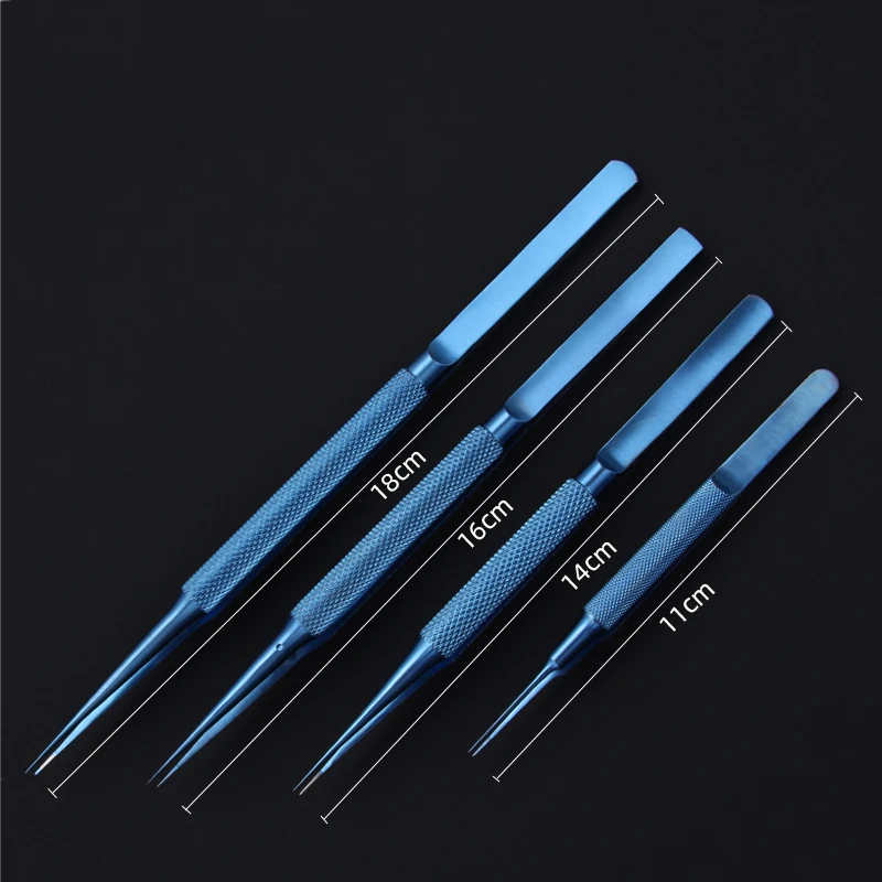 Microtweezers Tools Ophthalmic Plastic Instruments Titanium Alloy Round Handle Straight Elbow Platform With Hooked Teeth Forceps