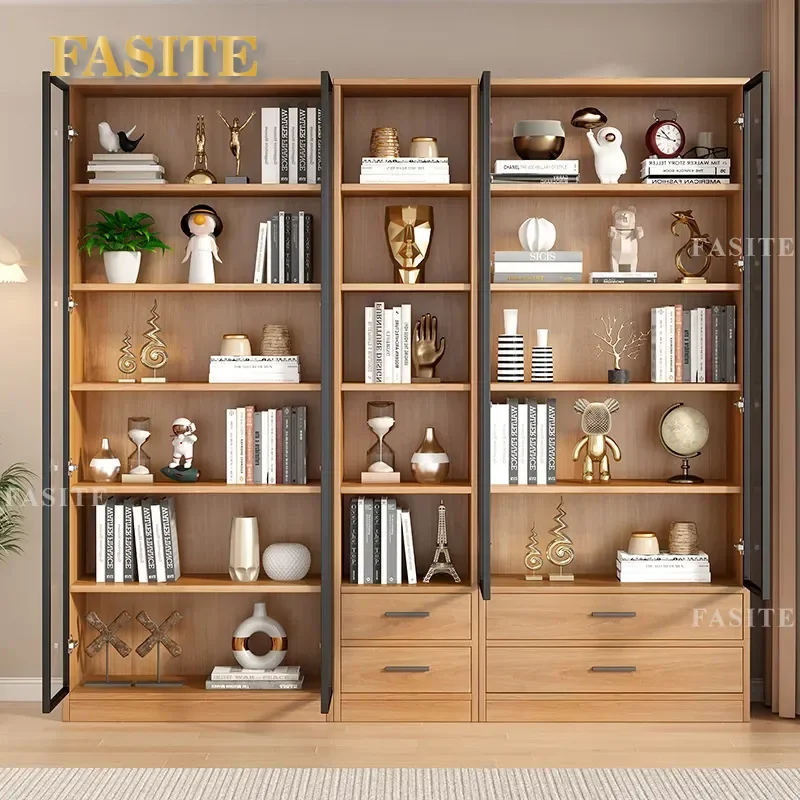 For Wall Mounted Bookcase with Glass Door Household File Cabinet Whole Wall Storage Light Luxury High End Office Display