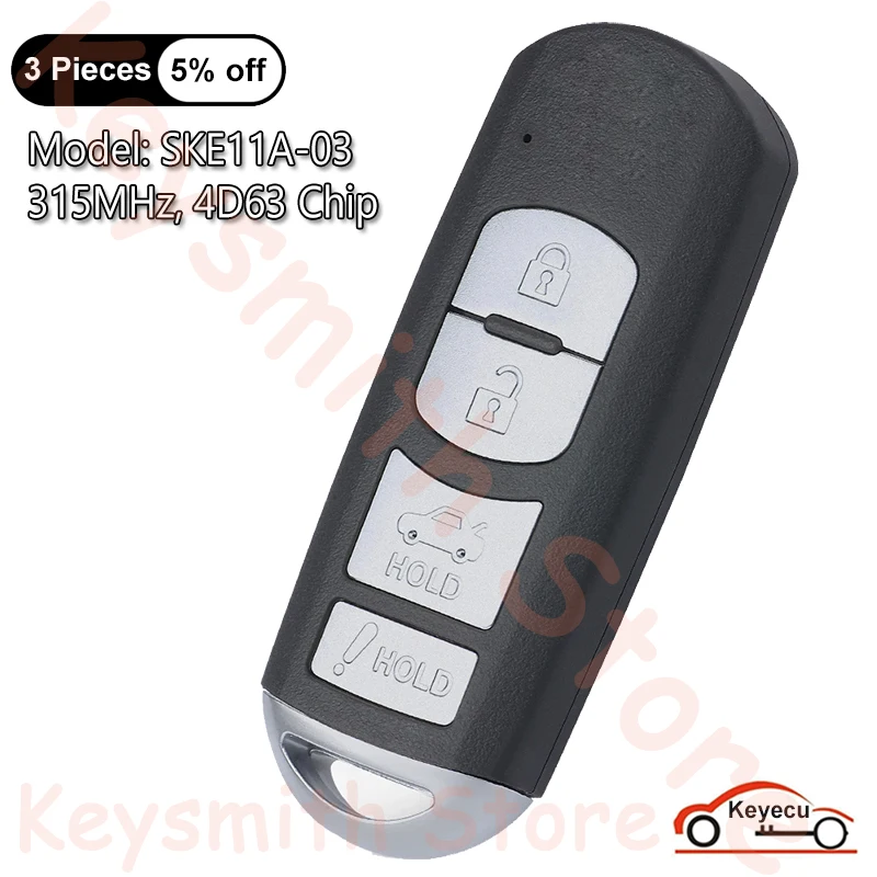 

KEYECU 4 Buttons 315MHz 63 Chip for Mazda 3 2010 2011 2012 2013 Auto Smart Remote Control Key Fob SKE11A-03 WAZX1T768SKE11A03