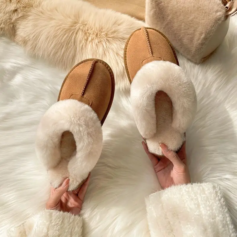 Fluffy Winter Slippers For Women Furry Fuzzy Home Shoes Faux Fur House Plush Slippers Indoor Warm Comfy Mute Flats Slide