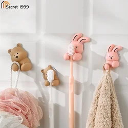 Cartoon Rabbit Toothbrush Holder Wall-mounted Suction Cup Silicone Hook Sundries Storage Rack Bathroom Accessories