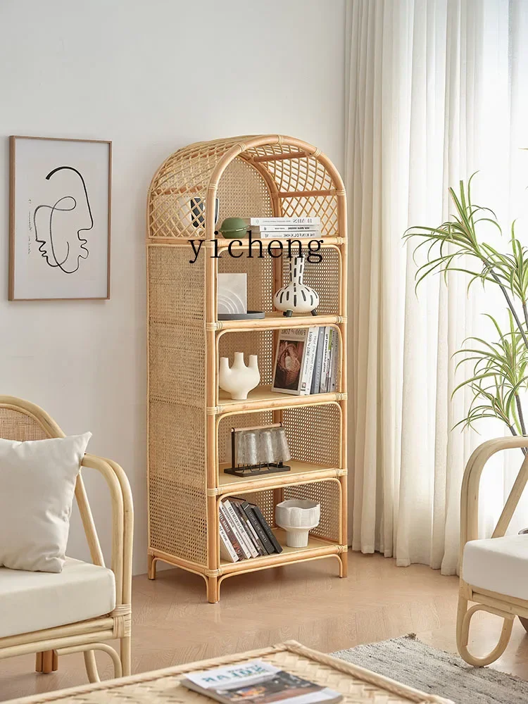 XL Rattan Bookshelf Simple Bed & Breakfast Creative Display Stand Real Rattan Storage Storage Cabinet