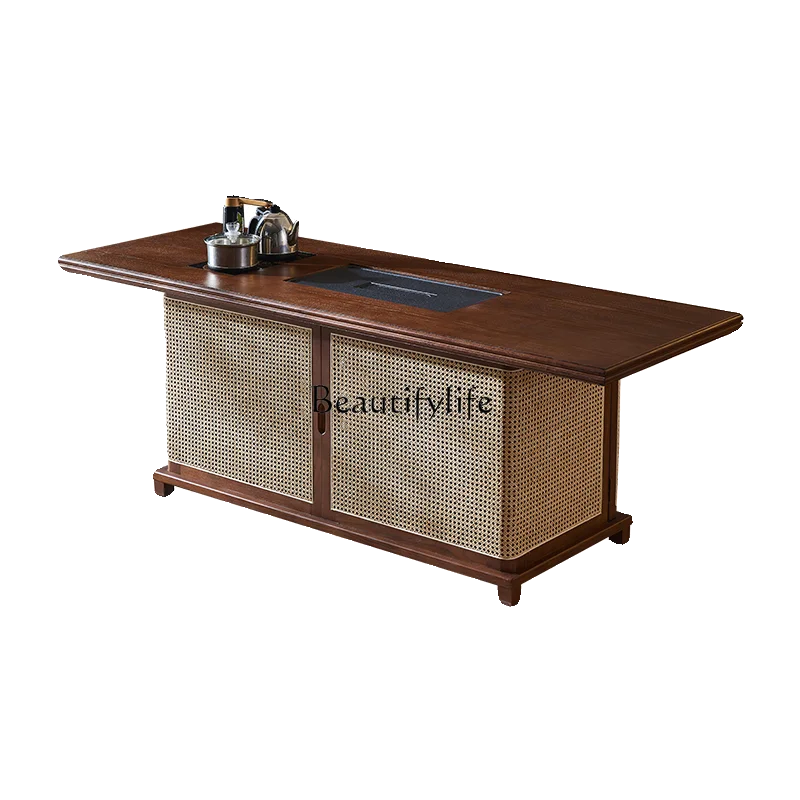 

New Chinese-style solid wood rattan tea table, small tea table, homestay home modern simple tea cabinet