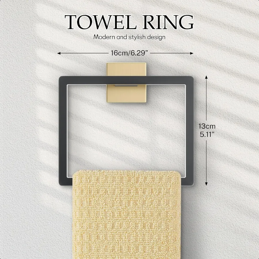 Set di accessori per il bagno in oro e nero Set di 5 portasciugamani Set di portasciugamani in acciaio inossidabile Set portasciugamani da 16 pollici