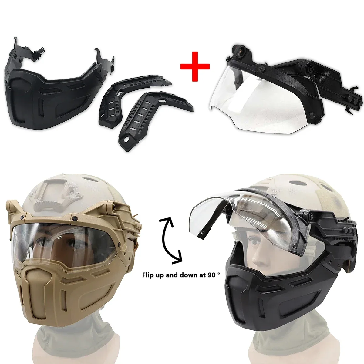 

New Tactical FAST Helmet Half Face Mask With Flip Goggles Hunting Airsoft CS Game Paintball Mask Helmet Accessories Gear