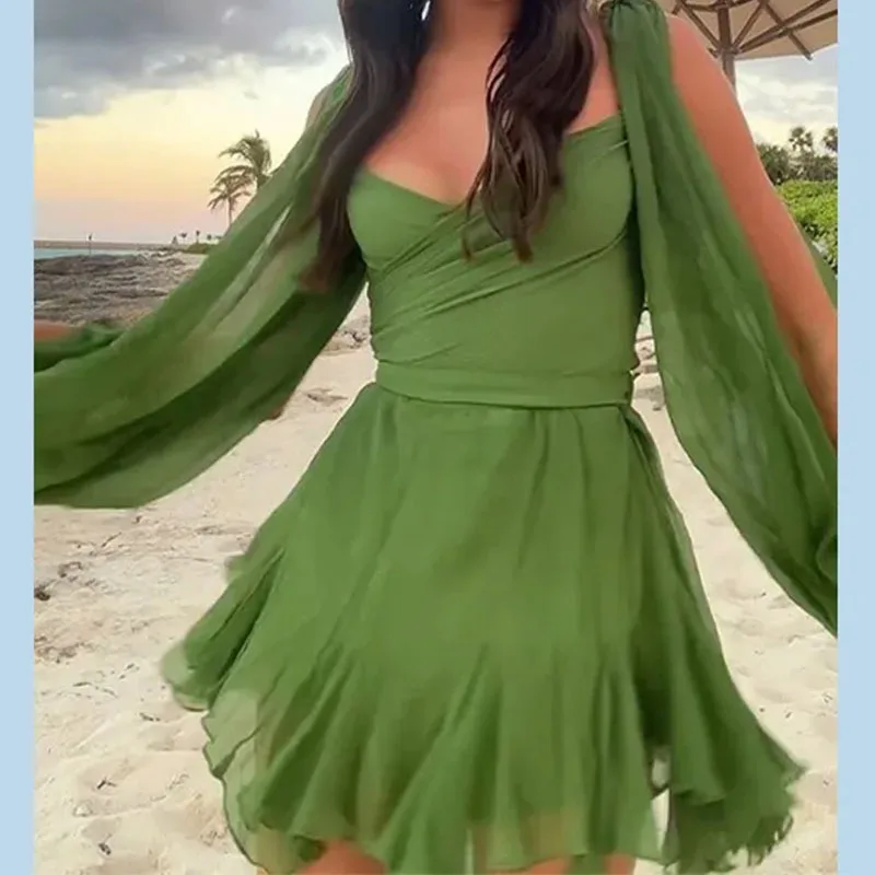 Vestido JIAYAN Primavera 2026, Ropa de Mujer, Cuello en V, Color Sólido, Sexy, Elegante, Plisado
