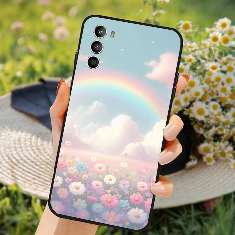 Pink White Cloud Sky Rainbow Phone Case For Motorola Edge 50 40 Pro 50 40 30 Ultra Neo Fusion Moto G Play G Stylus G Power G 5G