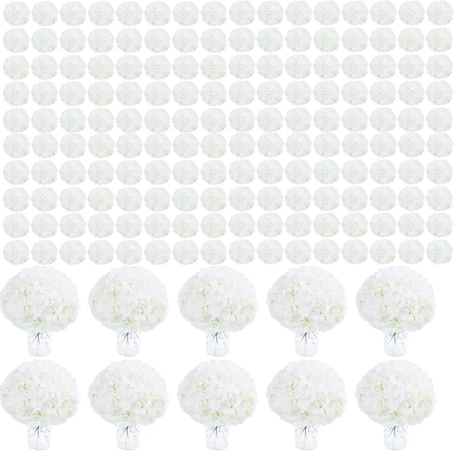 

White Hydrangea Artificial Flowers Bulk 100Pcs Fluffy Ivory Silk Flowers with Stems for Wedding Centerpieces Home Decor