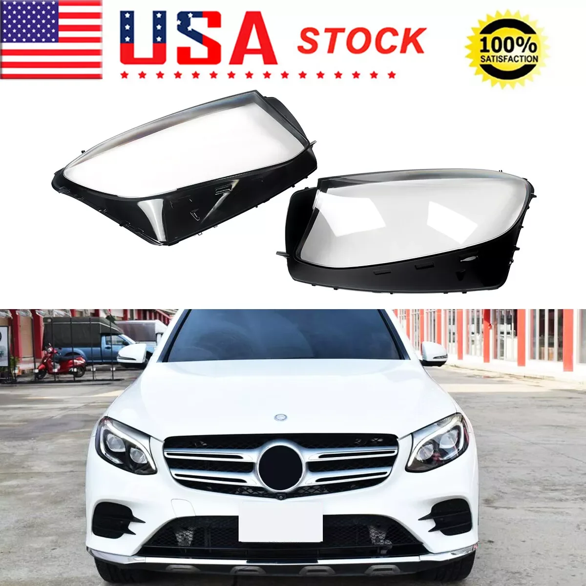 For Mercedes Benz GLC Class Front Lampshade 2016-2019 GLC300 GLC43 GLC63 AMG W253 Pair Headlight Lens Shell Headlamp Cover
