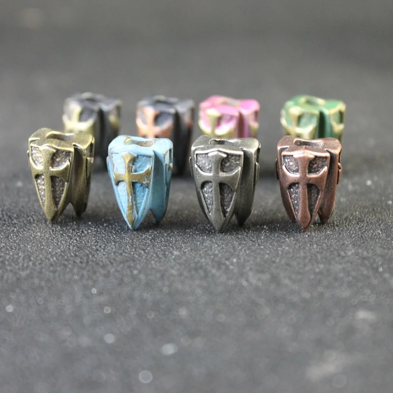 Cross Shield Brass Knife Beads Umbrella Rope Pendant Flashlight Lanyard Hanging EDC Outdoor Tool DIY Paracord Bracelet Accessory