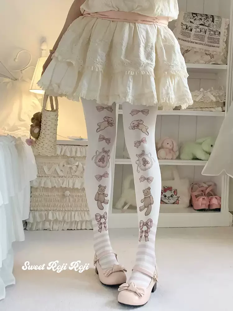Hot New Japanese Joint Doll Lolita Socks Women\'s Summer and Autumn Beauty Sweet Velvet Printed Pantyhose Bow Kawaii Socks