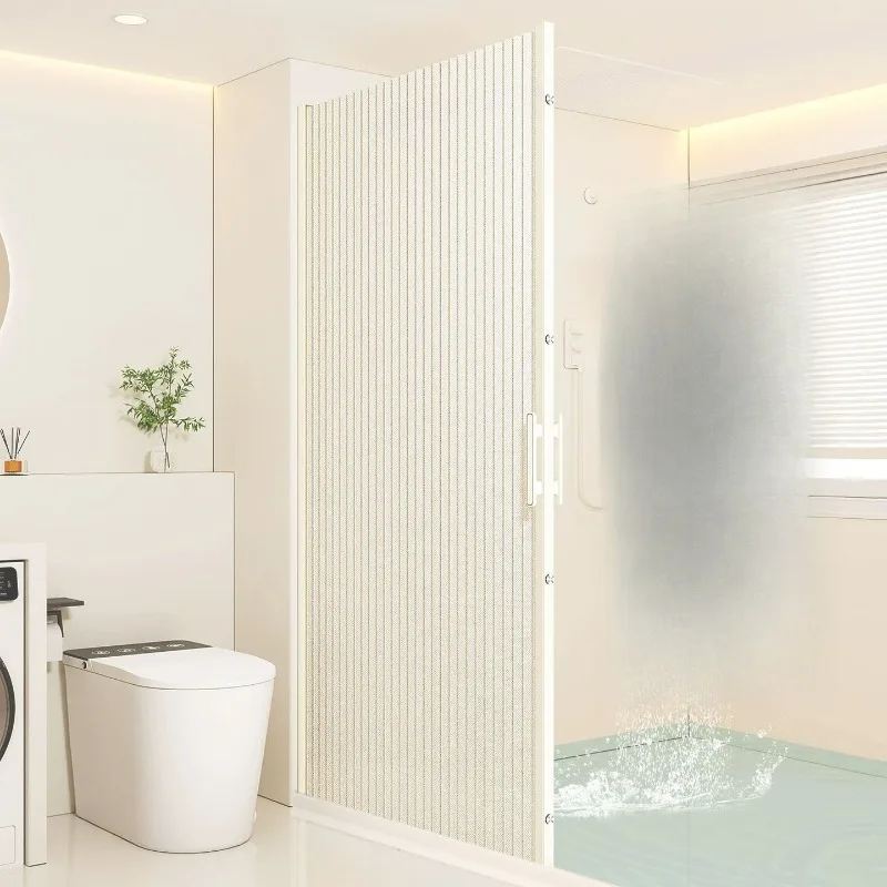 Non-punching bathroom partition curtain High-end bathroom foldable invisible shower curtain Magnetic suction waterproof and