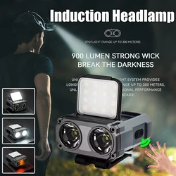 Multifunctional Led Sensor Headlamp Built-in 1500mAh Battery USB Rechargeable Head Flashlight Outdoor Camping Fishing Headlight