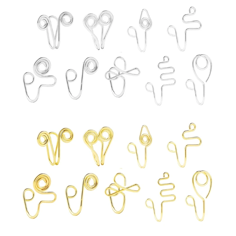 9Pieces/Set Fake Nose Rings Hoop Nose Cuff  Piercing Clip on Nose Rings for Men Women Faux Lip Ear Cuff Ring Jewelry