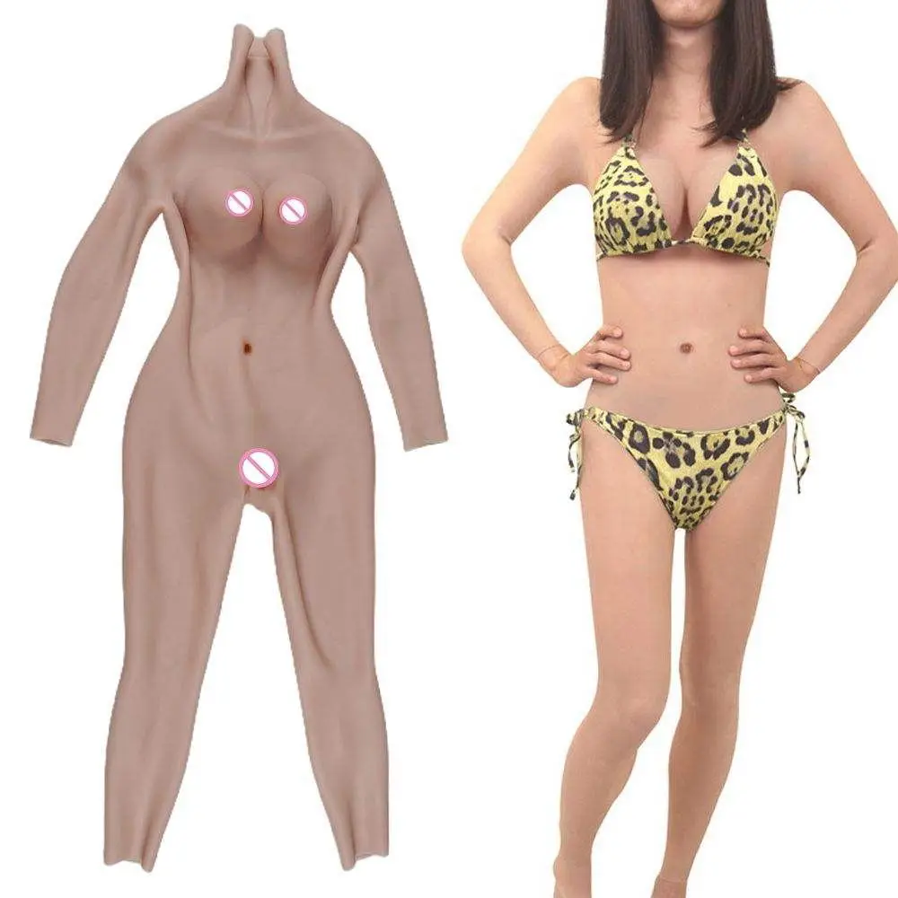 Male To Female Silicone Bodysuit With Arms Fake Breast Form and Vagina Big Boobs C Cup For Cross-dresser Cosplay Drag Queen