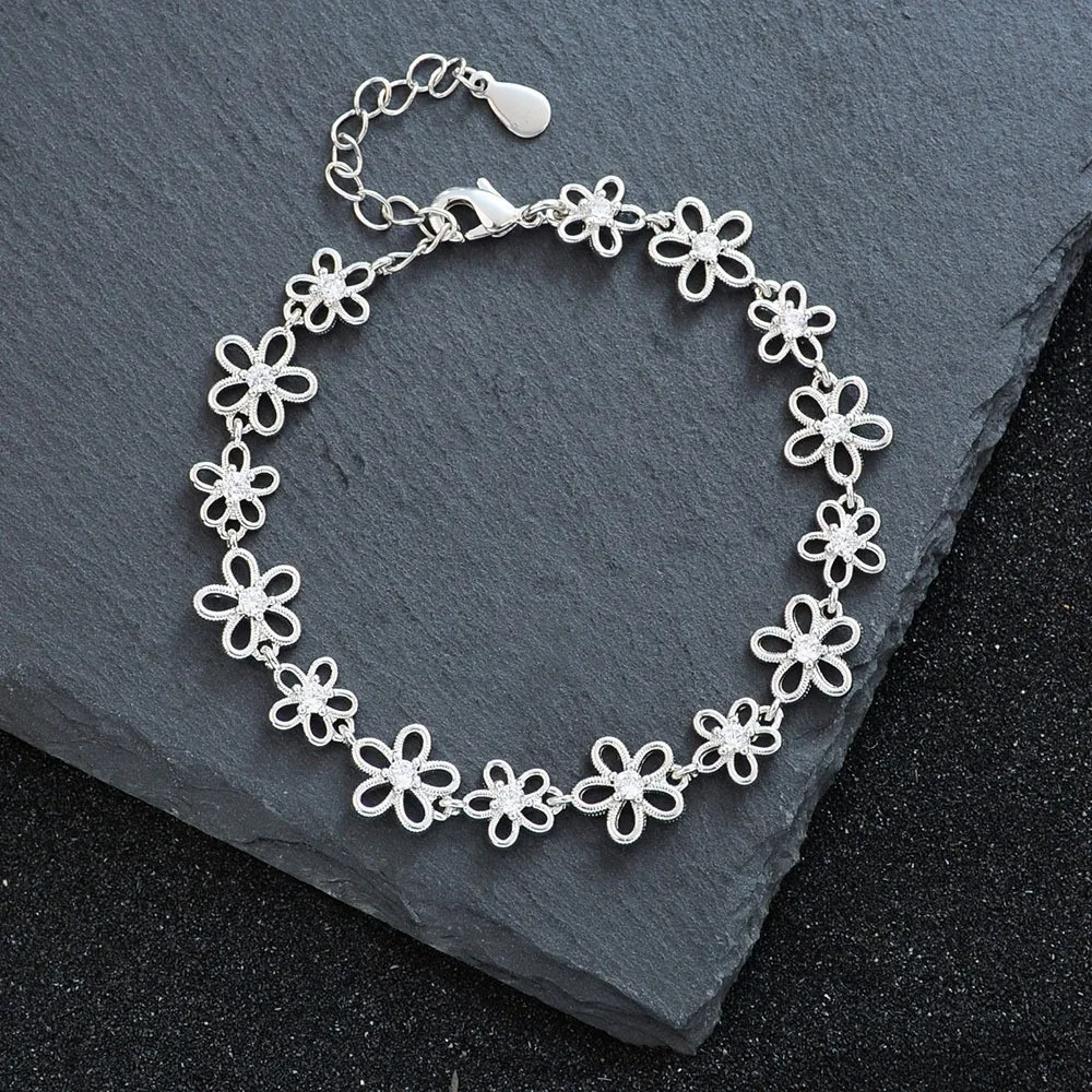 أساور من الفضة الإسترليني عيار 925 للنساء إكسسوارات عصرية على شكل زهرة مجوفة قلادة بسيطة مجوهرات للحفلات هدية