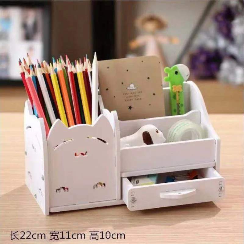 Imagem -05 - Criativo Mesa de Madeira Organizador de Escritório Armazenamento Pen Holder Desktop Lápis Diversos Papelaria Badge Box Acessórios de Mesa Bonito