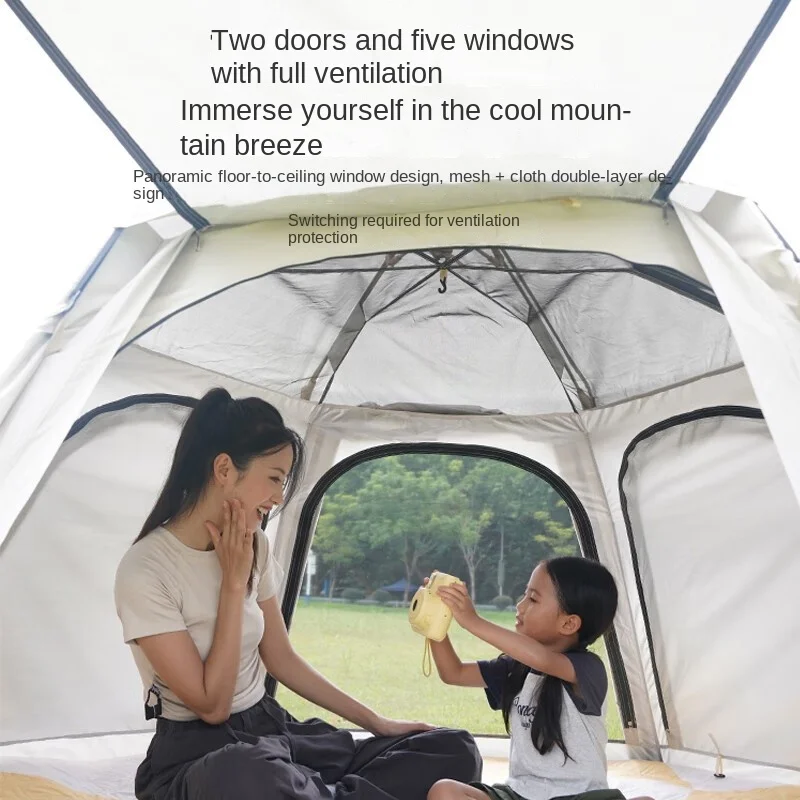 K-Star Outdoor Hexagonal Tent Canopy 2-in-1 Portable Folding Full Set Camping Thick Black Rubber Sunscreen Outdoor Camping 2024