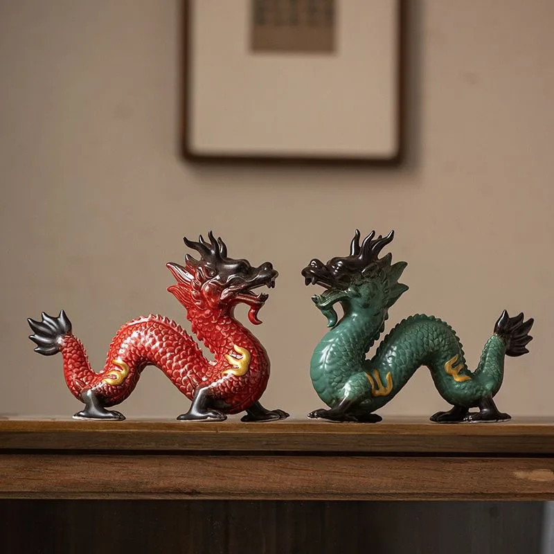 Lucky Ceramic Dragon Figurine, Chinese Zodiac Dragon Statue for TV Cabinet, Living Room & Office  Wealth Luck Feng Shui Decor