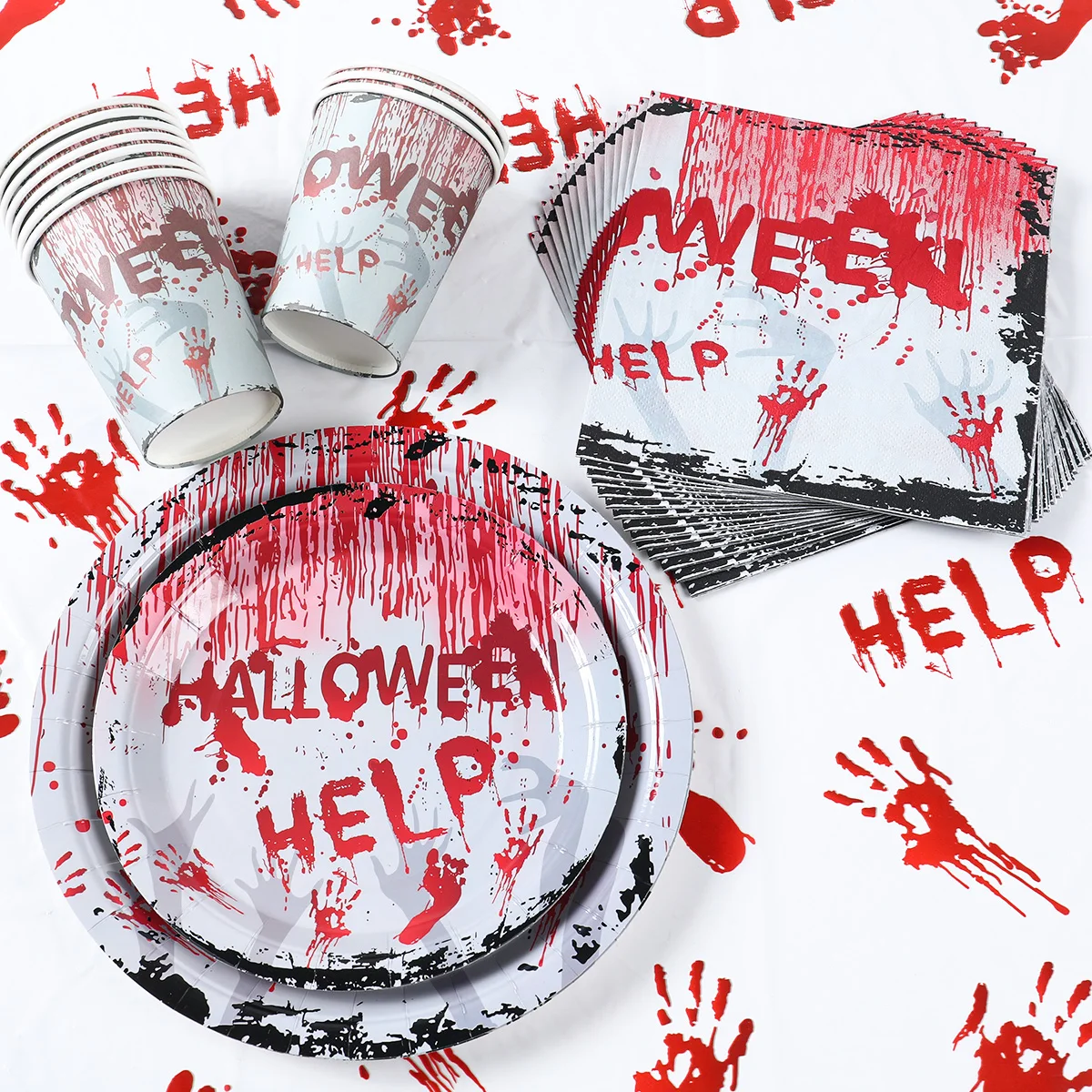 Blood Hand Halloween Disposable Tableware Plates Cup Happy Halloween Party Decor For Home Ghost Festival Horror Party Suppies