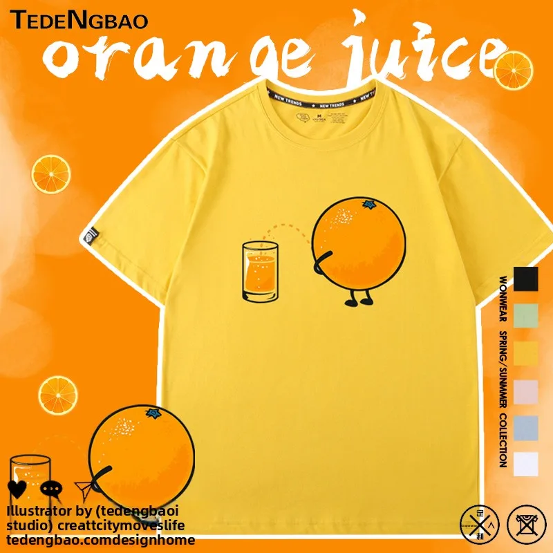 

Creative Juicy Orange Loose ort Sve Cotton T-irt ex Summer Casual Wear Couple Matching Tops Knitted round Ne