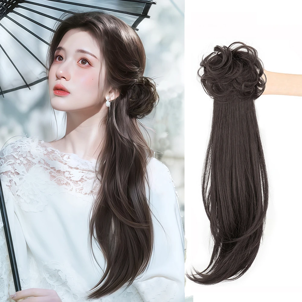Synthetic Wig Slightly Curly Ponytail Female New Chinese Style Claw Clip  Wig Can Be Tied With Ancient Style Cheongsam Ponytail