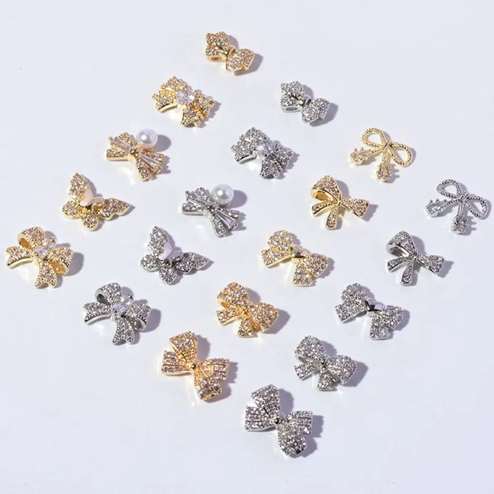 Shiny Pearl Glass Stone Charms Crystal Bow Nail Rhinestones DIY Nail Art Decorations Manicure Tools Butterfly Nail Jewelry