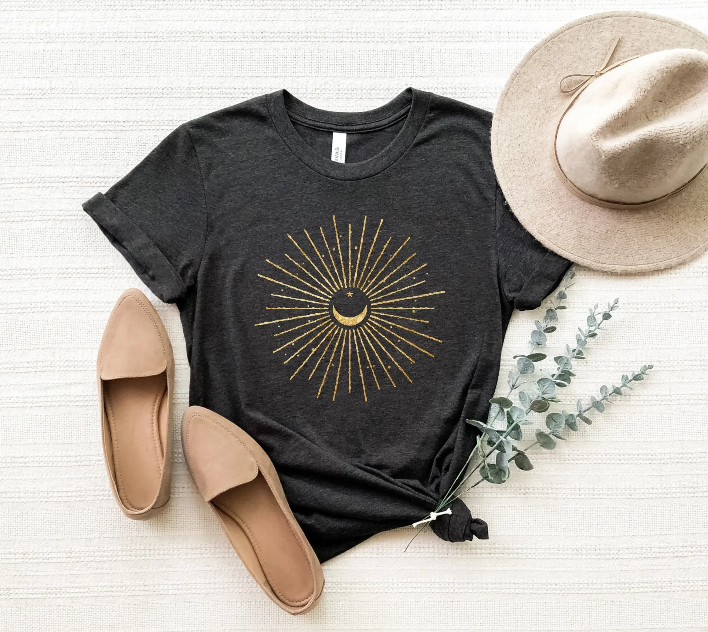 Sun And Moon T Shirt Golden Mystical Astrology Witchy Women Celestial Mystic