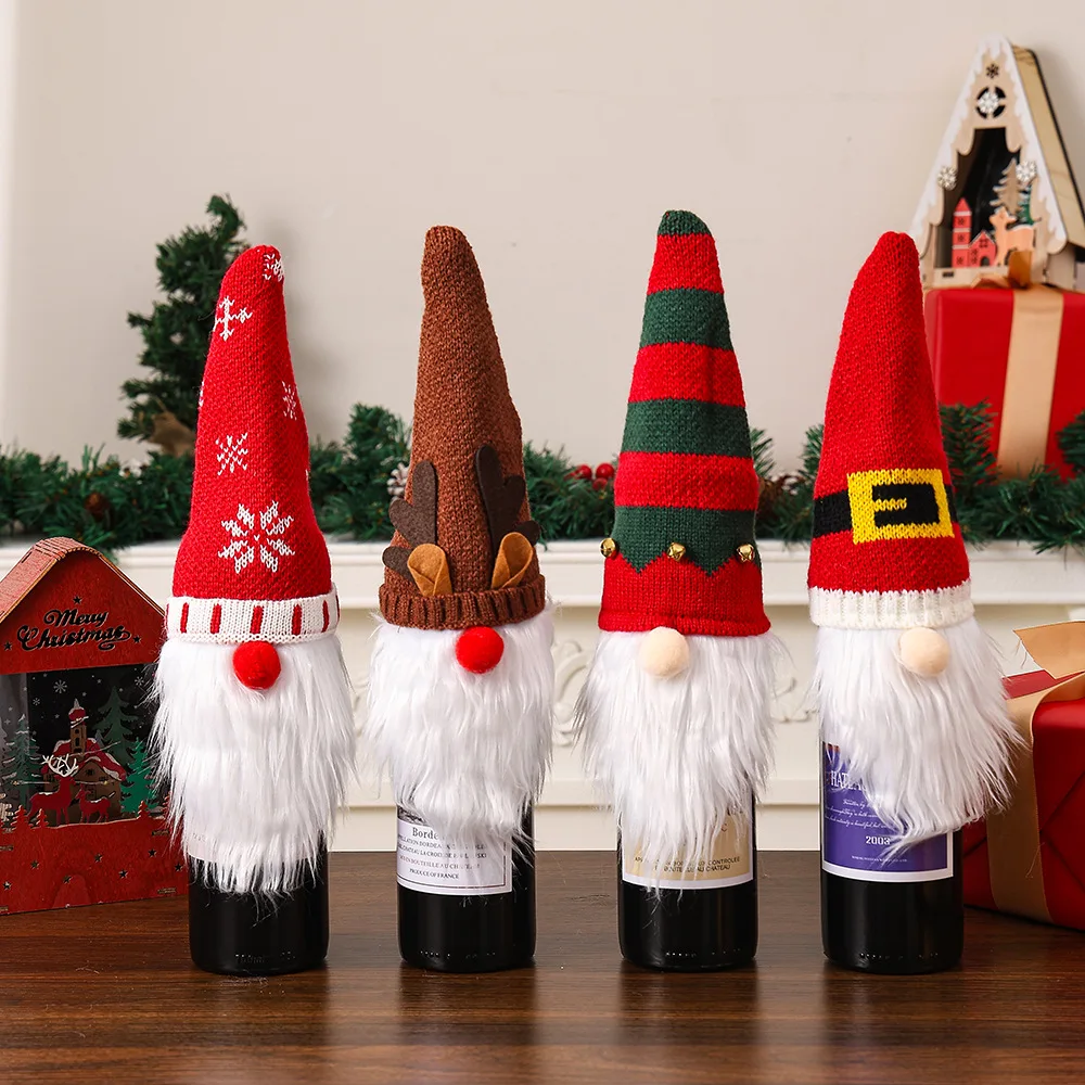 1-10PCS Christmas Bottle Cover Knit Faceless Doll Unique for Photo Prop Selfie Party Icebreaker Social Media Fun Memory