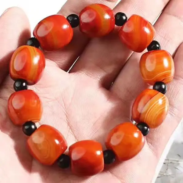 Genuine Natural Jade Bracelet Southern Red Agate Barrel Bead Elastic Beaded Bracelets Men Women Healing Bangle Lucky Amulet Gift