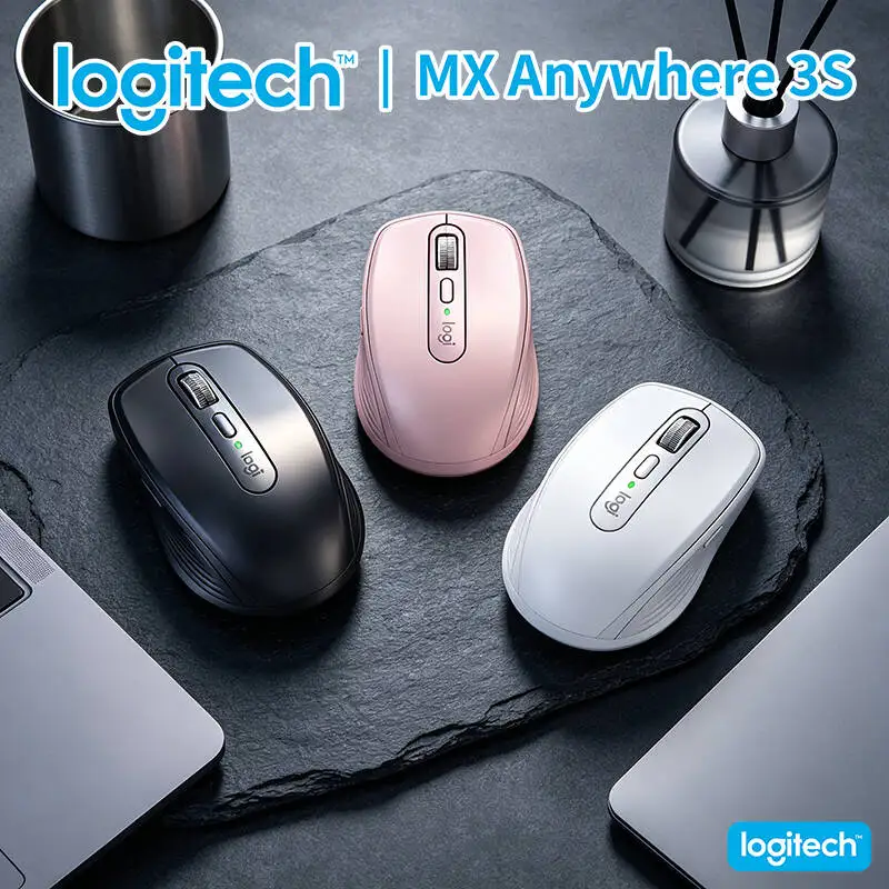 Logitech MX Anywhere 3S Portable Mouse - 8K DPI Glass Tracking, Hyper-Scroll, Silent Click, USB-C Quick Charge for Travel