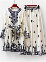 Musulman 2 pièces Ensemble femmes imprimer Blouse dubaï inde haut pantalon à jambes larges costume Maroc Musulman Ensemble décontracté Femme tenues arabes 5
