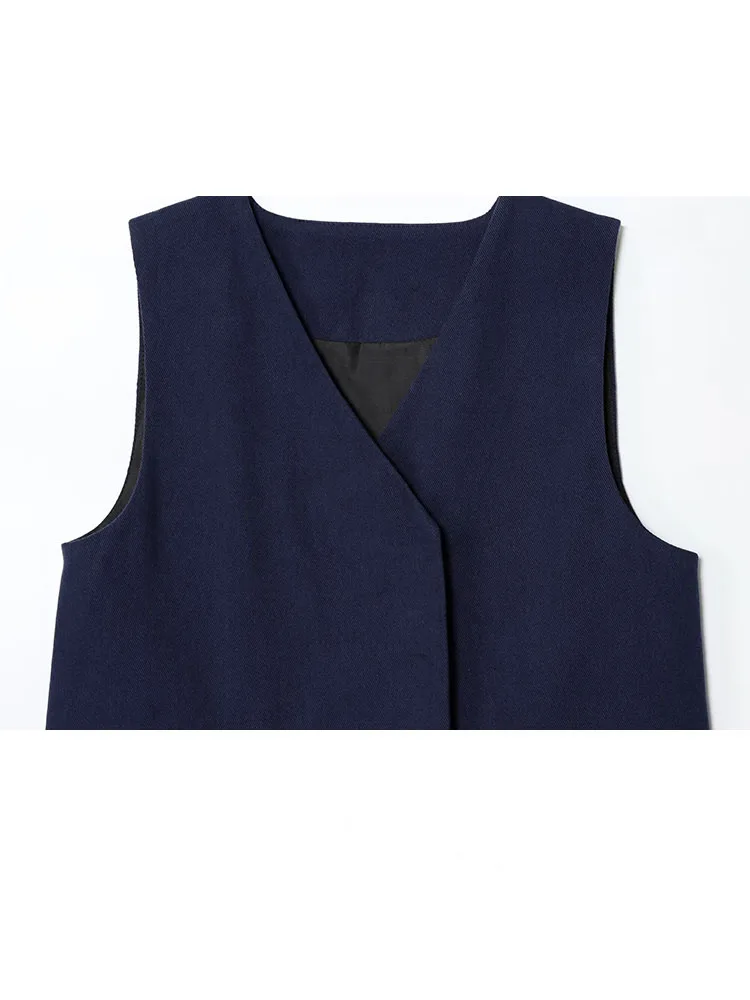 HH Vrouwen Sexy Mode Effen 2 Delige Set Flip Cover Ontwerp V-hals Mouwloos Vest + Chic Rits Geplooide Zak broek