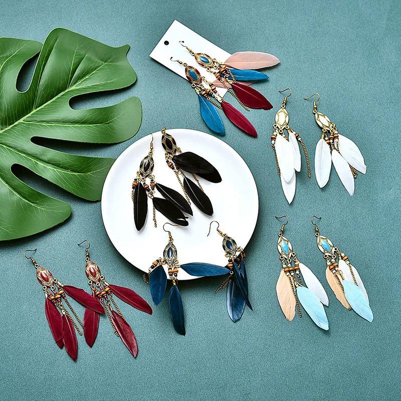 Women's Bohemian Ethnic Feather Dangle Earrings